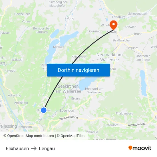Elixhausen to Lengau map