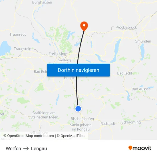 Werfen to Lengau map