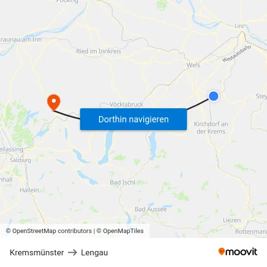 Kremsmünster to Lengau map