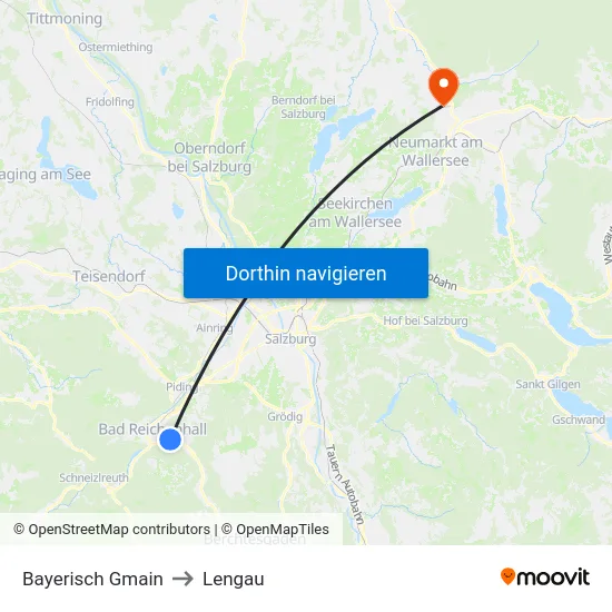 Bayerisch Gmain to Lengau map