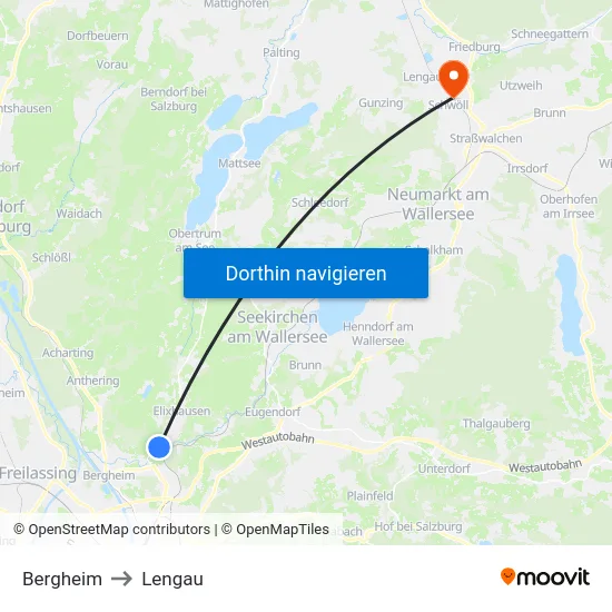 Bergheim to Lengau map