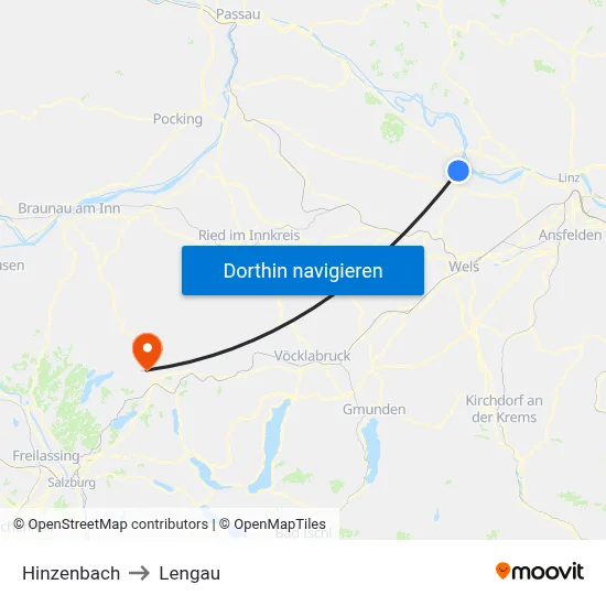 Hinzenbach to Lengau map