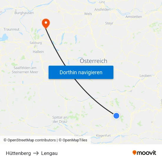 Hüttenberg to Lengau map
