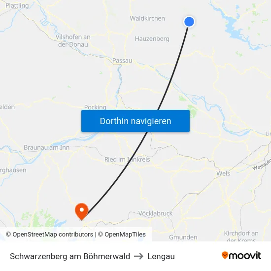 Schwarzenberg am Böhmerwald to Lengau map