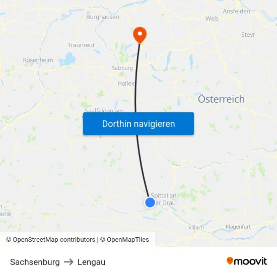 Sachsenburg to Lengau map