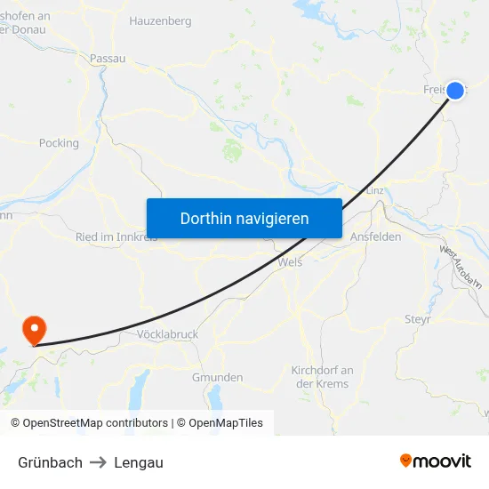 Grünbach to Lengau map