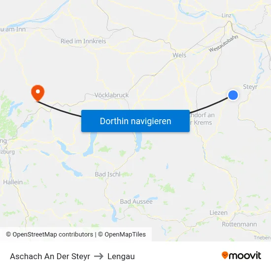 Aschach An Der Steyr to Lengau map