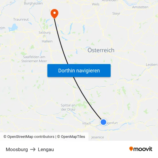 Moosburg to Lengau map