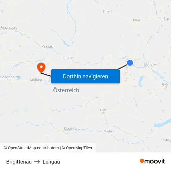 Brigittenau to Lengau map