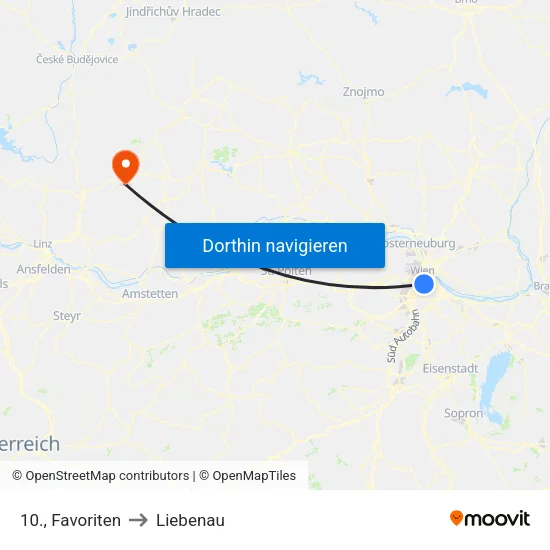 10., Favoriten to Liebenau map
