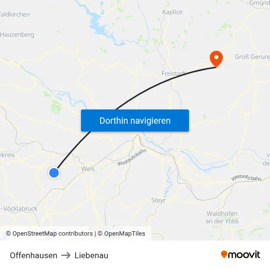 Offenhausen to Liebenau map