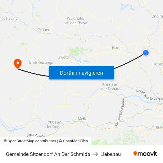 Gemeinde Sitzendorf An Der Schmida to Liebenau map