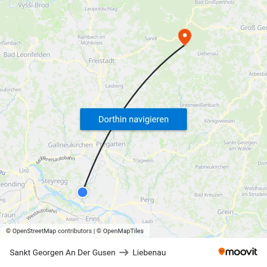 Sankt Georgen An Der Gusen to Liebenau map