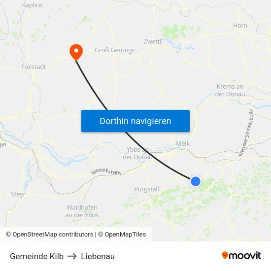 Gemeinde Kilb to Liebenau map