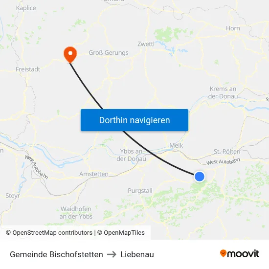 Gemeinde Bischofstetten to Liebenau map