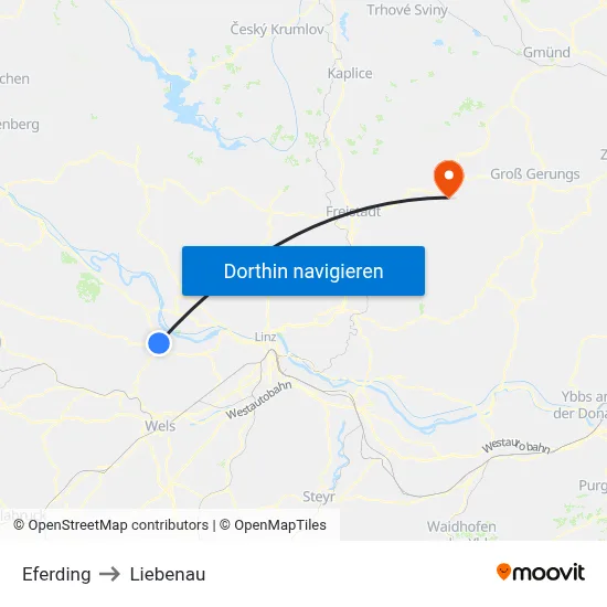 Eferding to Liebenau map