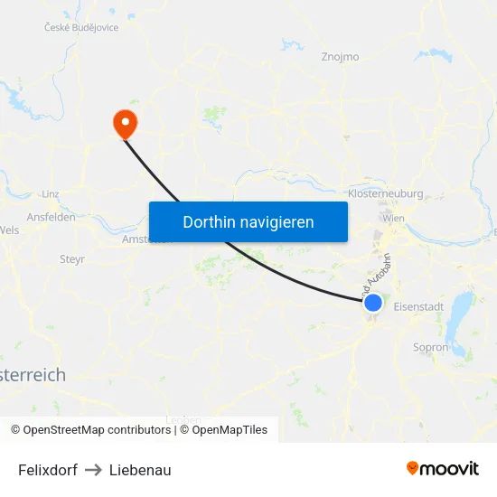 Felixdorf to Liebenau map