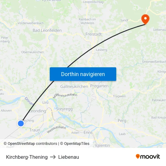 Kirchberg-Thening to Liebenau map