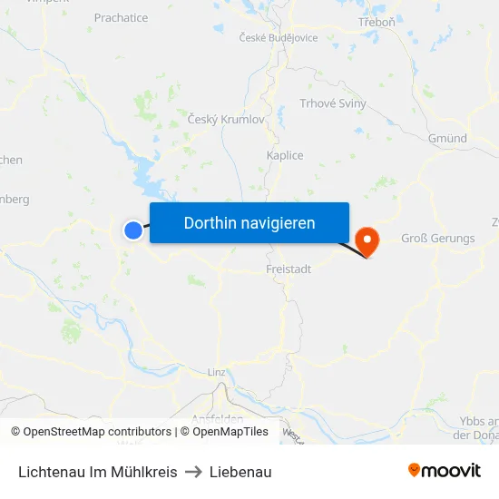 Lichtenau Im Mühlkreis to Liebenau map