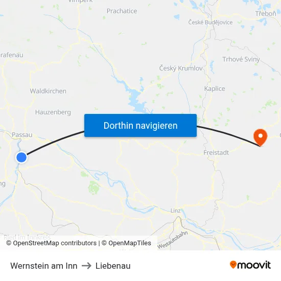 Wernstein am Inn to Liebenau map