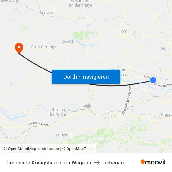 Gemeinde Königsbrunn am Wagram to Liebenau map