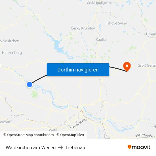 Waldkirchen am Wesen to Liebenau map