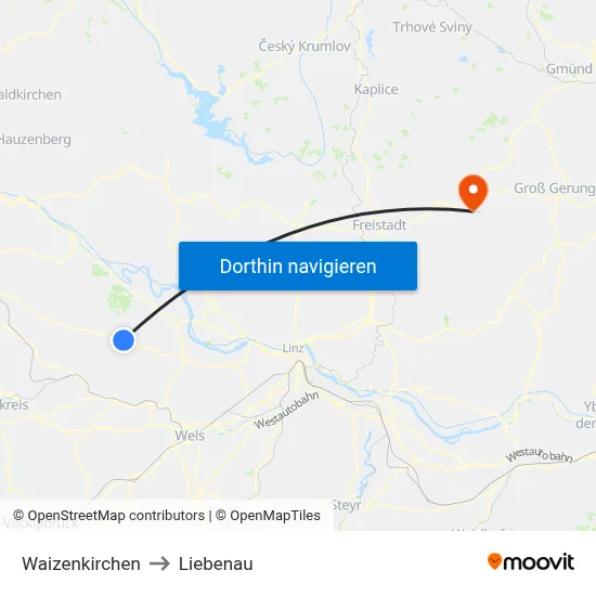 Waizenkirchen to Liebenau map