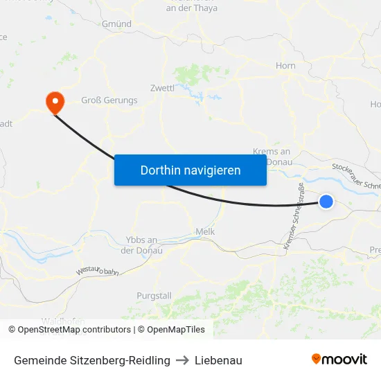 Gemeinde Sitzenberg-Reidling to Liebenau map