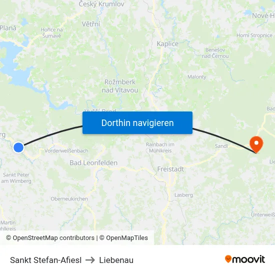 Sankt Stefan-Afiesl to Liebenau map