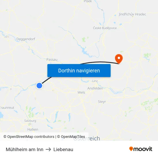 Mühlheim am Inn to Liebenau map