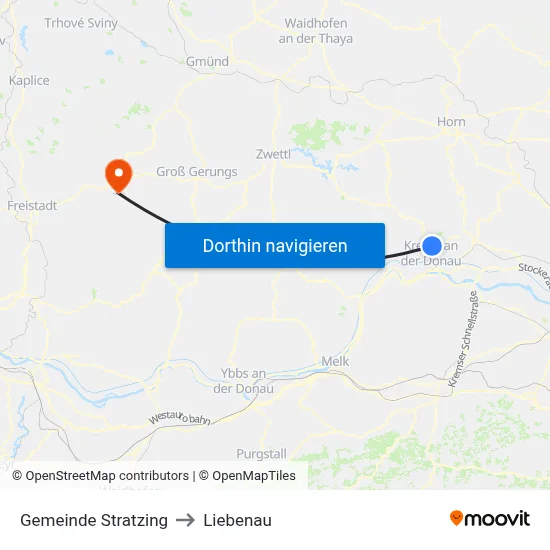 Gemeinde Stratzing to Liebenau map