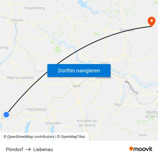 Pöndorf to Liebenau map