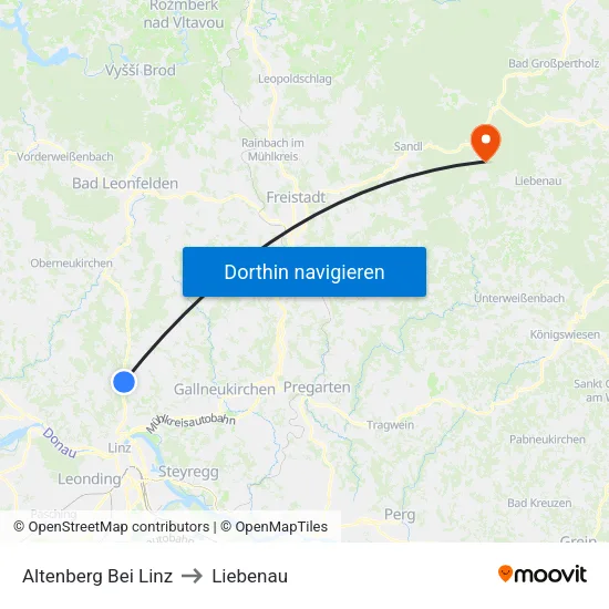 Altenberg Bei Linz to Liebenau map