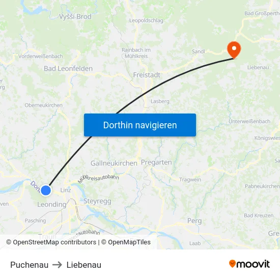 Puchenau to Liebenau map