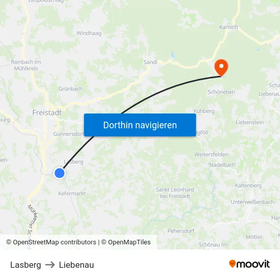 Lasberg to Liebenau map