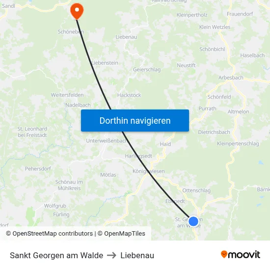 Sankt Georgen am Walde to Liebenau map