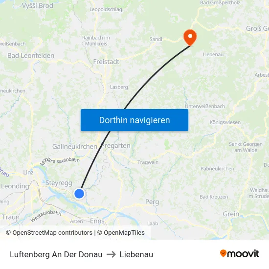 Luftenberg An Der Donau to Liebenau map