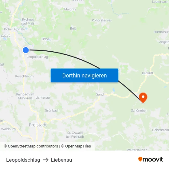 Leopoldschlag to Liebenau map