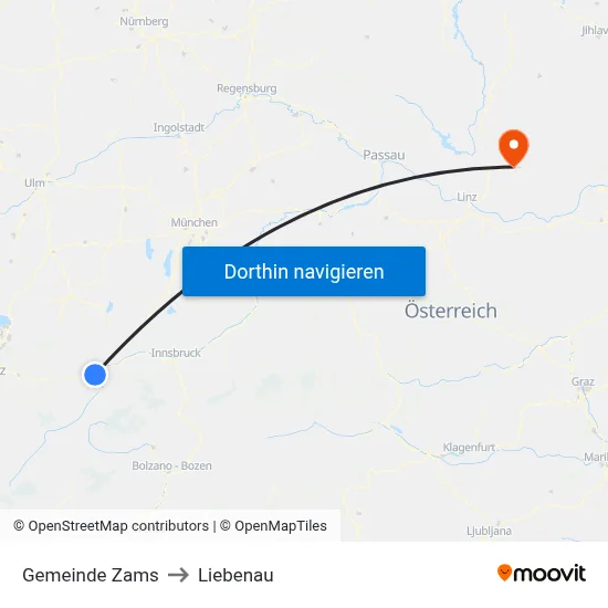 Gemeinde Zams to Liebenau map
