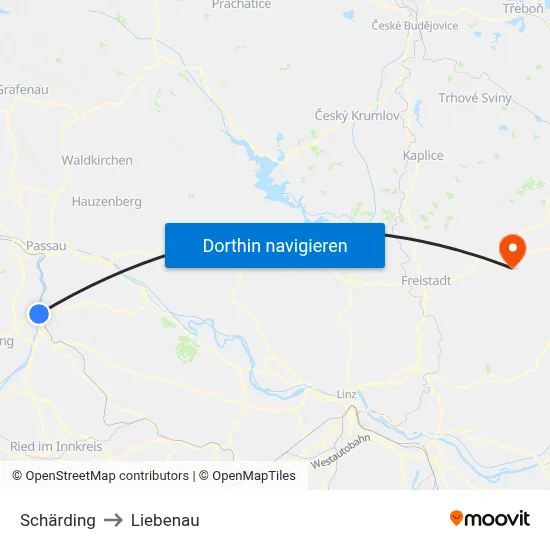 Schärding to Liebenau map