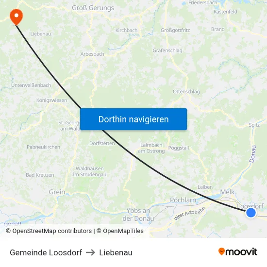 Gemeinde Loosdorf to Liebenau map