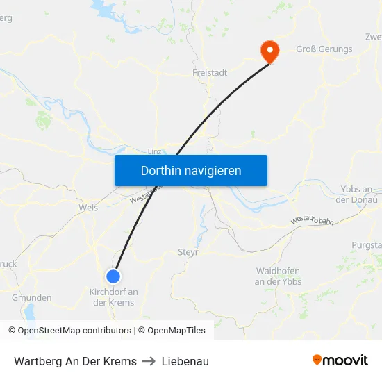 Wartberg An Der Krems to Liebenau map