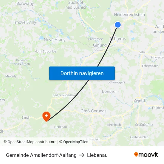 Gemeinde Amaliendorf-Aalfang to Liebenau map