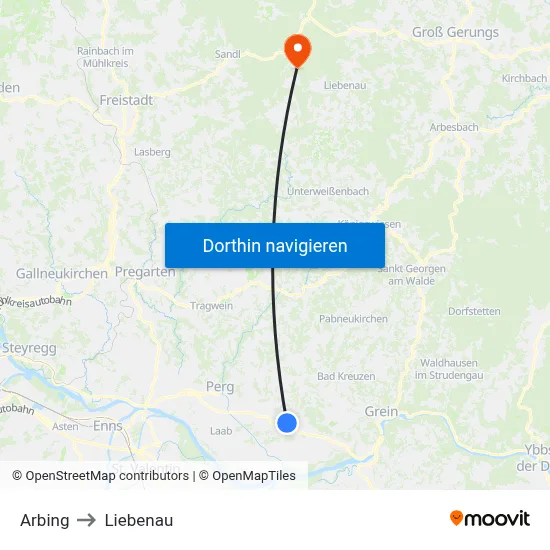 Arbing to Liebenau map