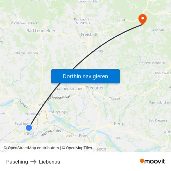 Pasching to Liebenau map