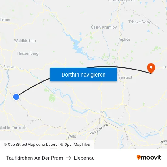 Taufkirchen An Der Pram to Liebenau map