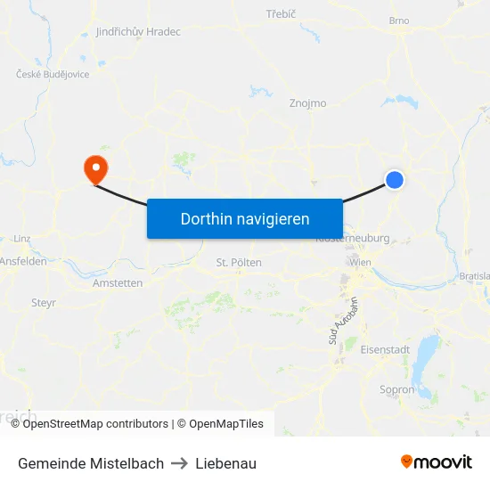Gemeinde Mistelbach to Liebenau map