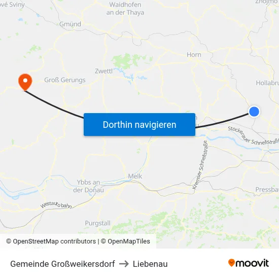 Gemeinde Großweikersdorf to Liebenau map