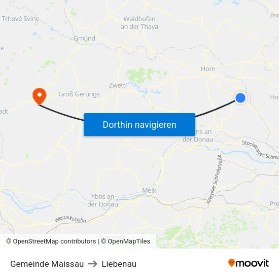 Gemeinde Maissau to Liebenau map
