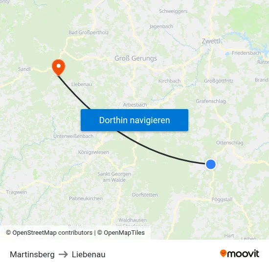 Martinsberg to Liebenau map